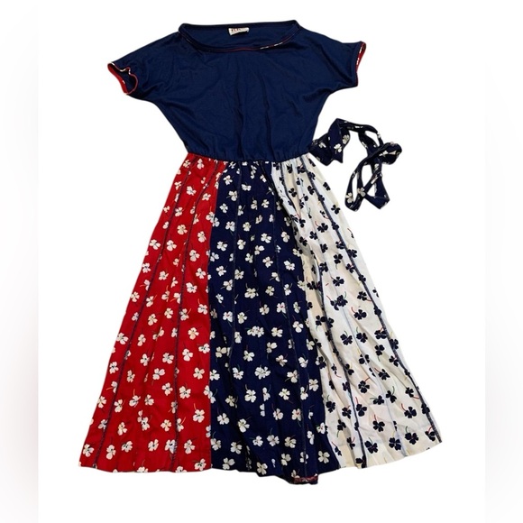 R&K Dresses & Skirts - Vintage 70s/80s R&K Originals Americana Floral Maxi Dress w/ Tie Belt Size 10